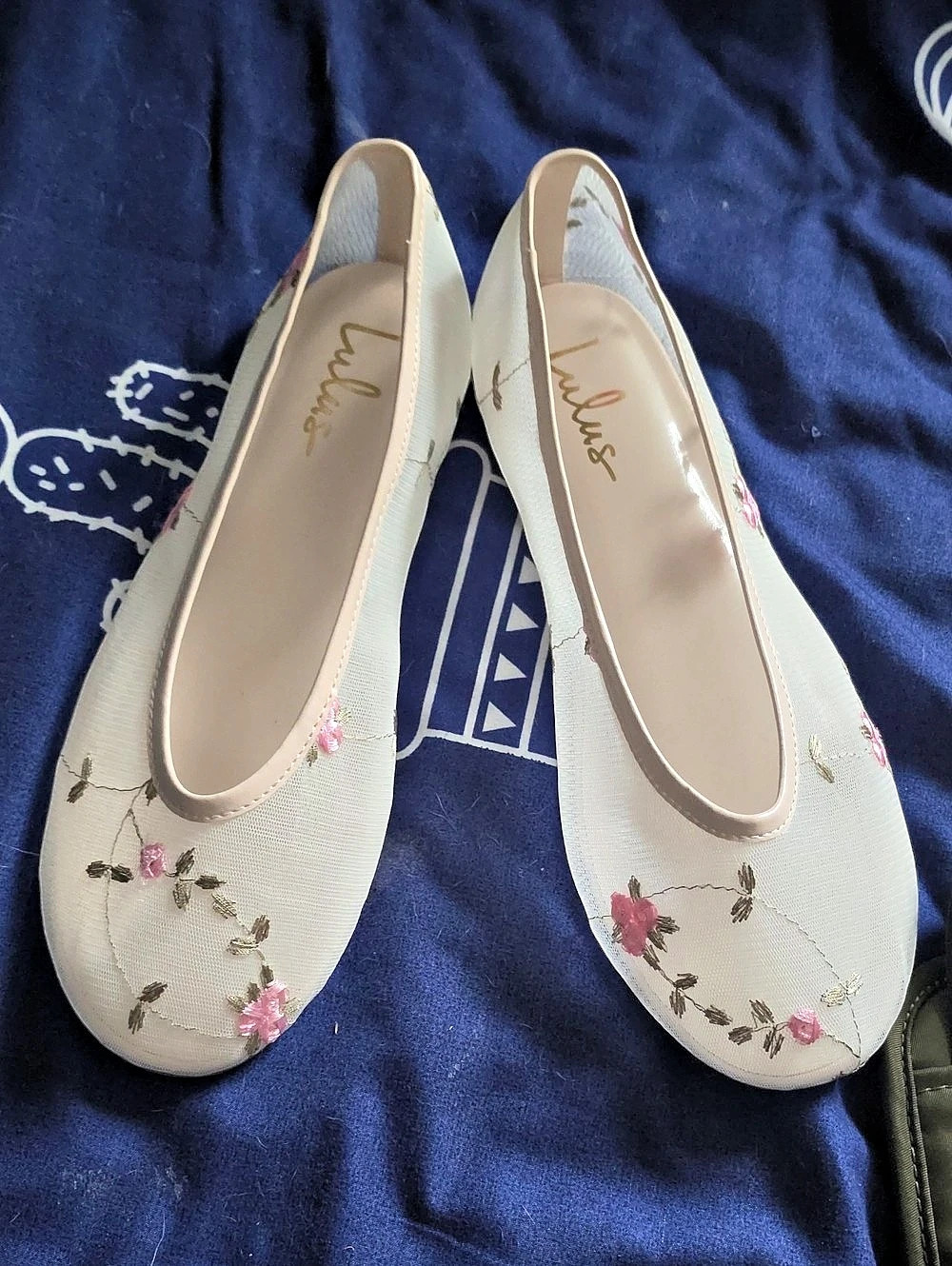 Lulus Idony Light Nude Floral Mesh Ballet Flats US 10